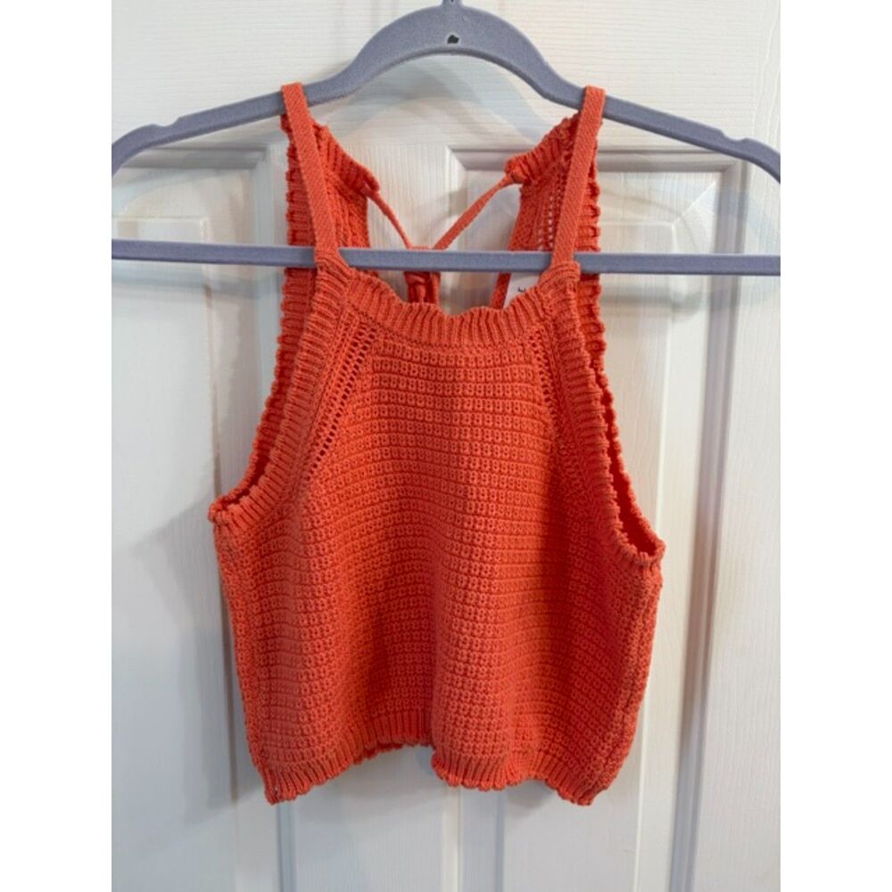 NWOT Mable 100% Cotton Crotchet Coral Crop Halter Top Size Medium